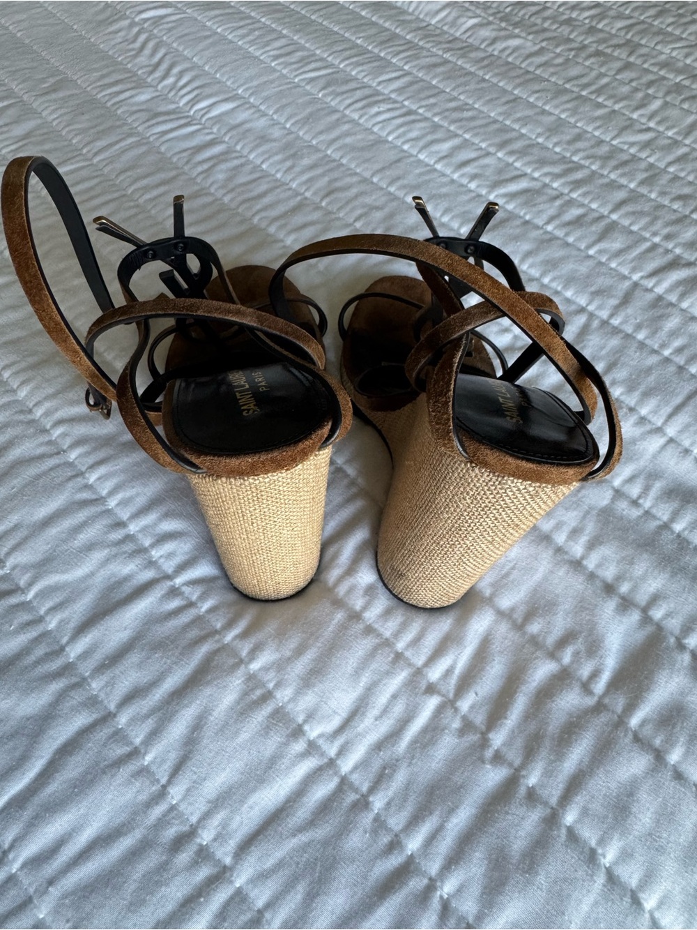 Saint Laurent YSL Cassandra Brown Suede Strappy Sandals - Picture 7 of 10